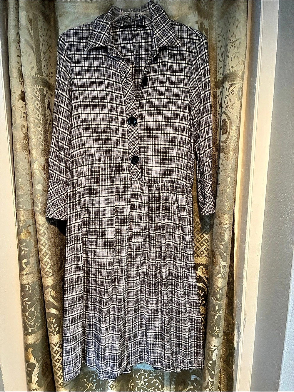Zara Plaid Midi Dress in Black & White Size Medium Like New
